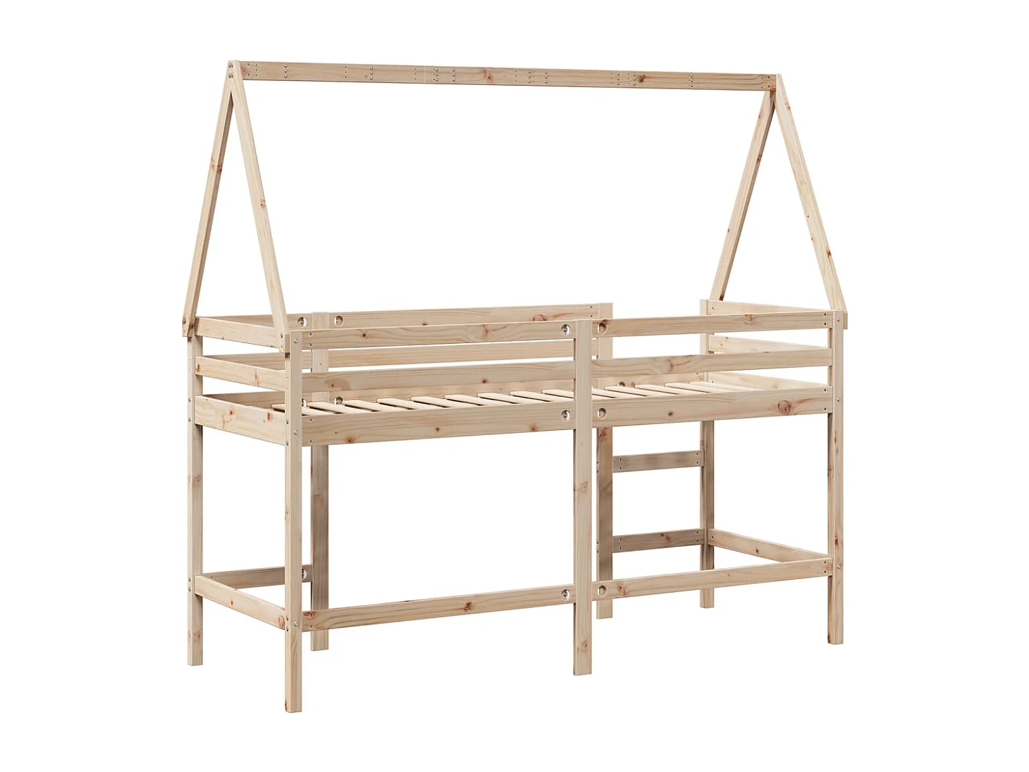 Halfhoogslaper met ladder en bedhuis grenenhout 80x200 cm