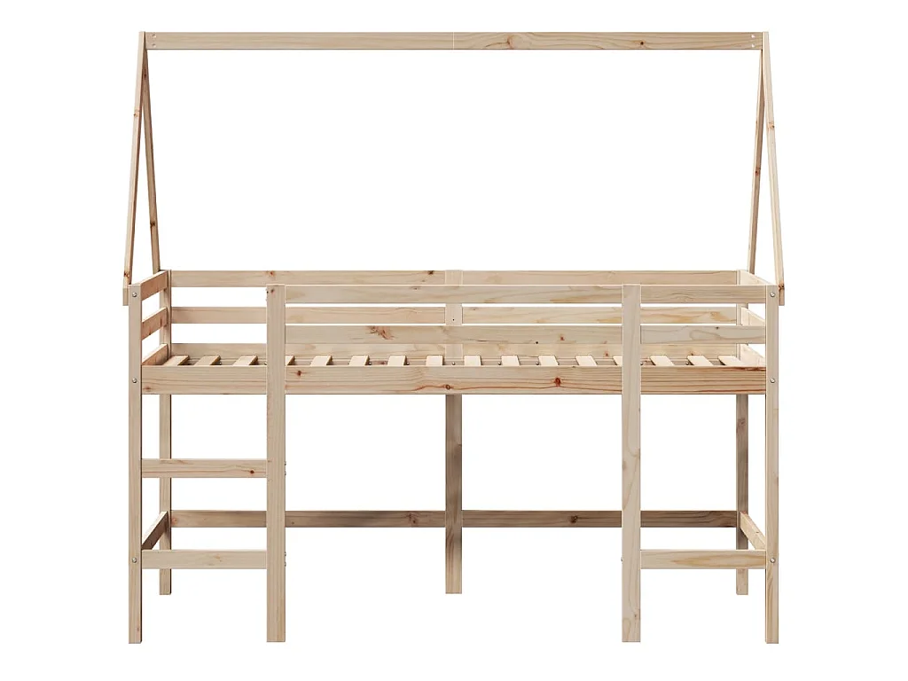 Hochbett mit Leiter und Dach 80x200 cm Massivholz Kiefer