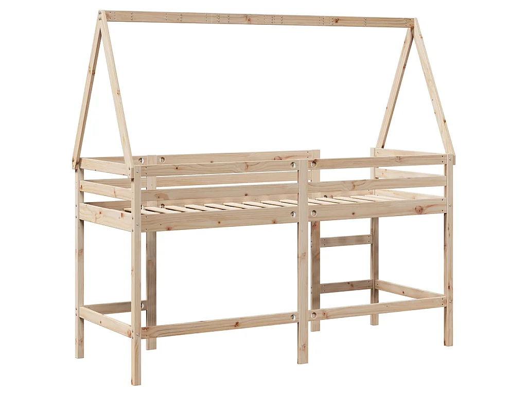 Hochbett mit Leiter und Dach 80x200 cm Massivholz Kiefer