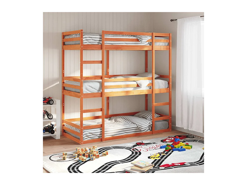 Lit superposé triple sans matelas 90x200 cm bois de pin massif