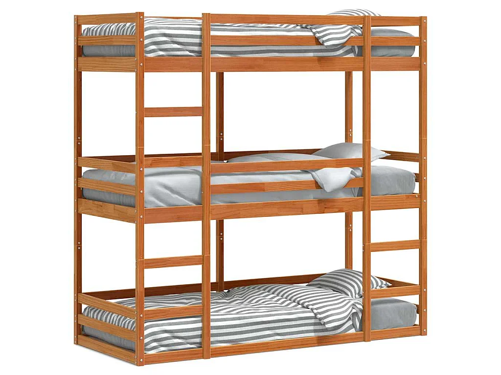 Dreifach-Etagenbett Wachsbraun 90x200 cm Massivholz Kiefer