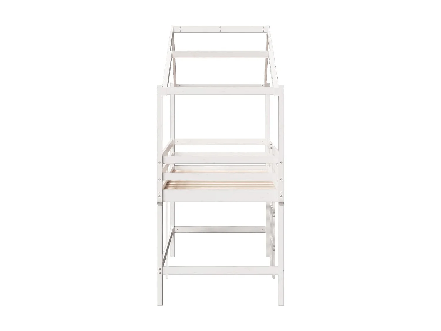 Cama alta c/ escada e telhado 90x190 cm pinho maciço branco