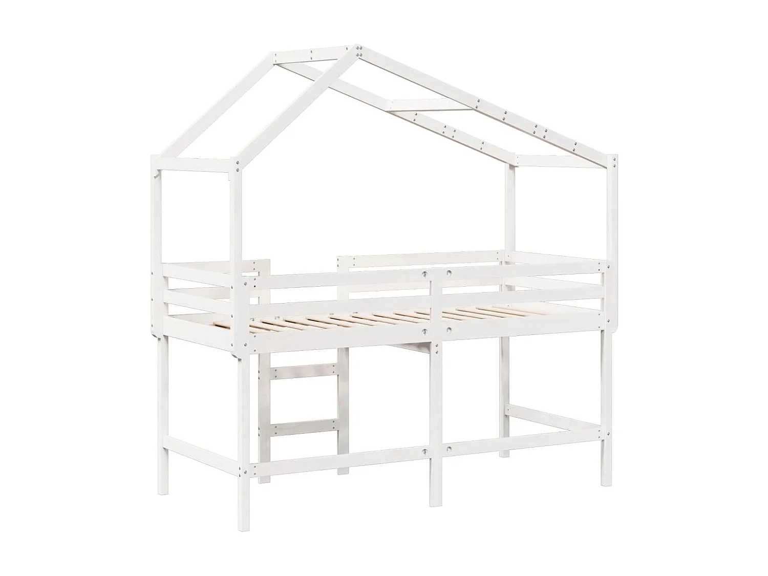 Cama alta c/ escada e telhado 90x190 cm pinho maciço branco