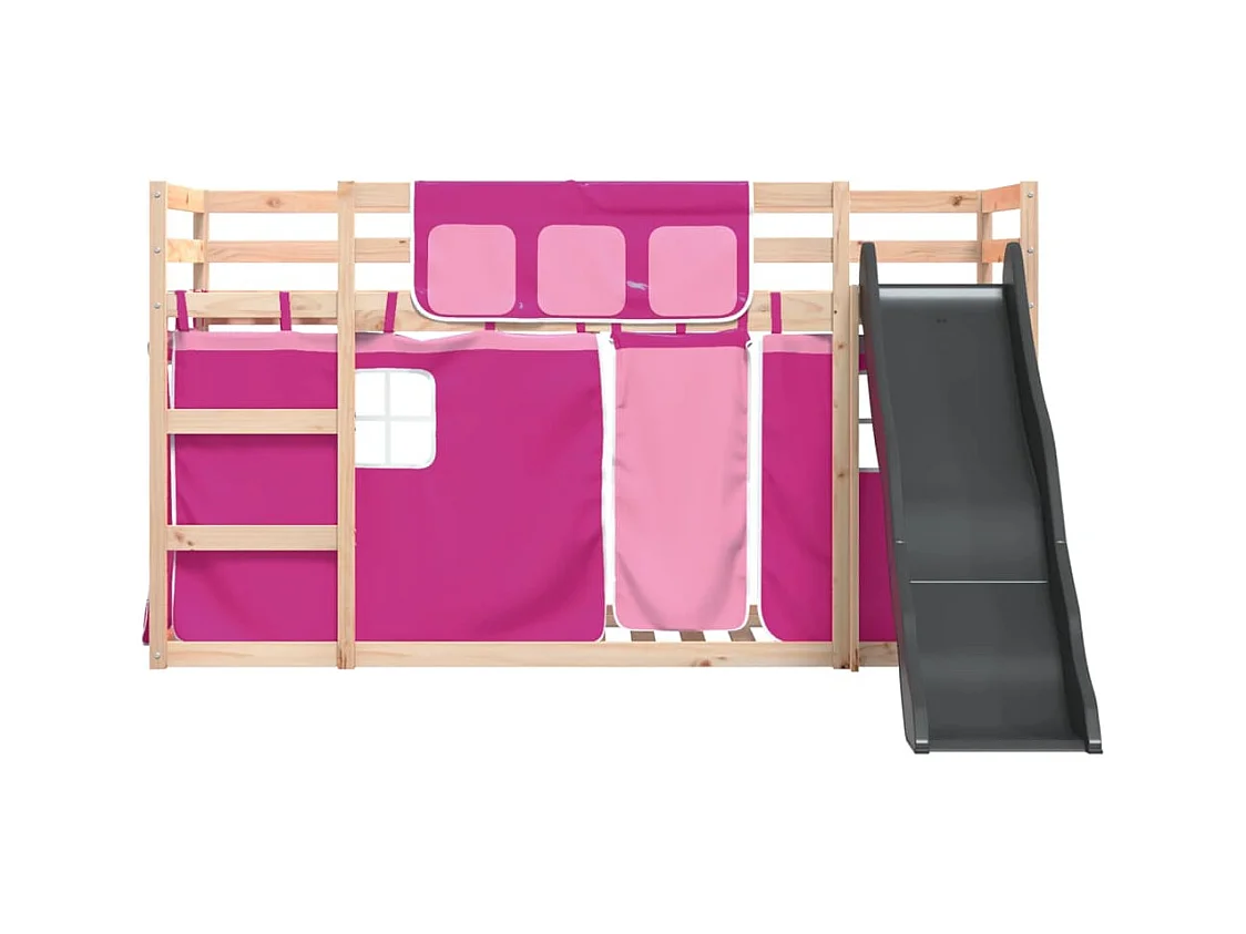 Lit superposé sans matelas avec toboggan et rideaux 90x190 cm