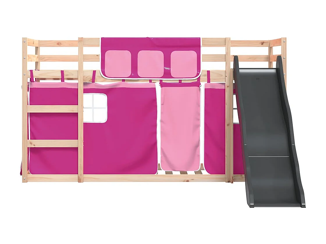 Etagenbett mit Rutsche und Gardinen Rosa 90x190 cm