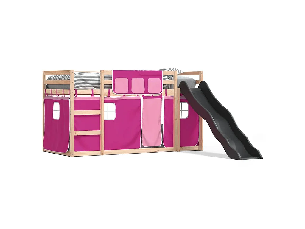 Lit superposé sans matelas avec toboggan et rideaux 90x190 cm