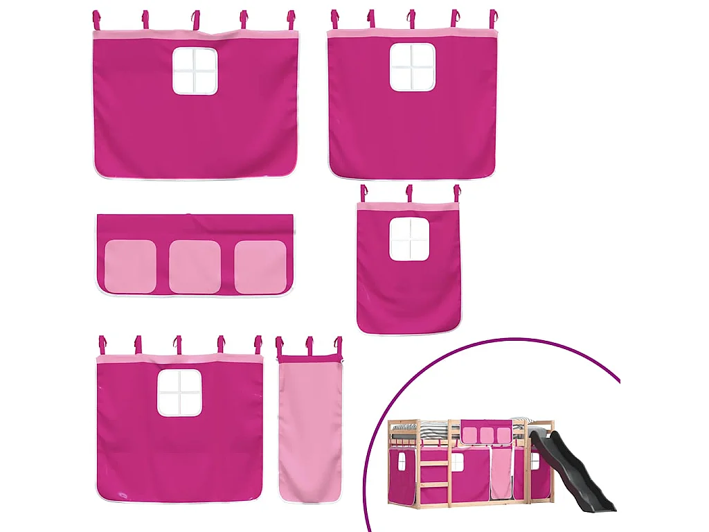 Lit superposé sans matelas avec toboggan et rideaux 90x190 cm