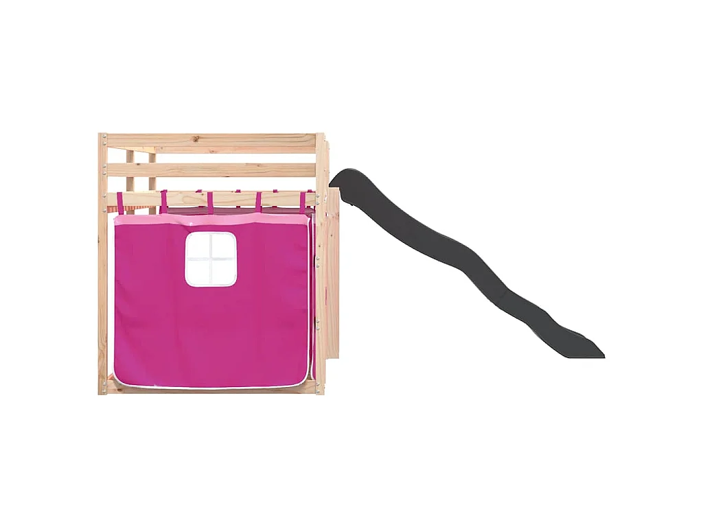 Lit superposé sans matelas avec toboggan et rideaux 90x190 cm