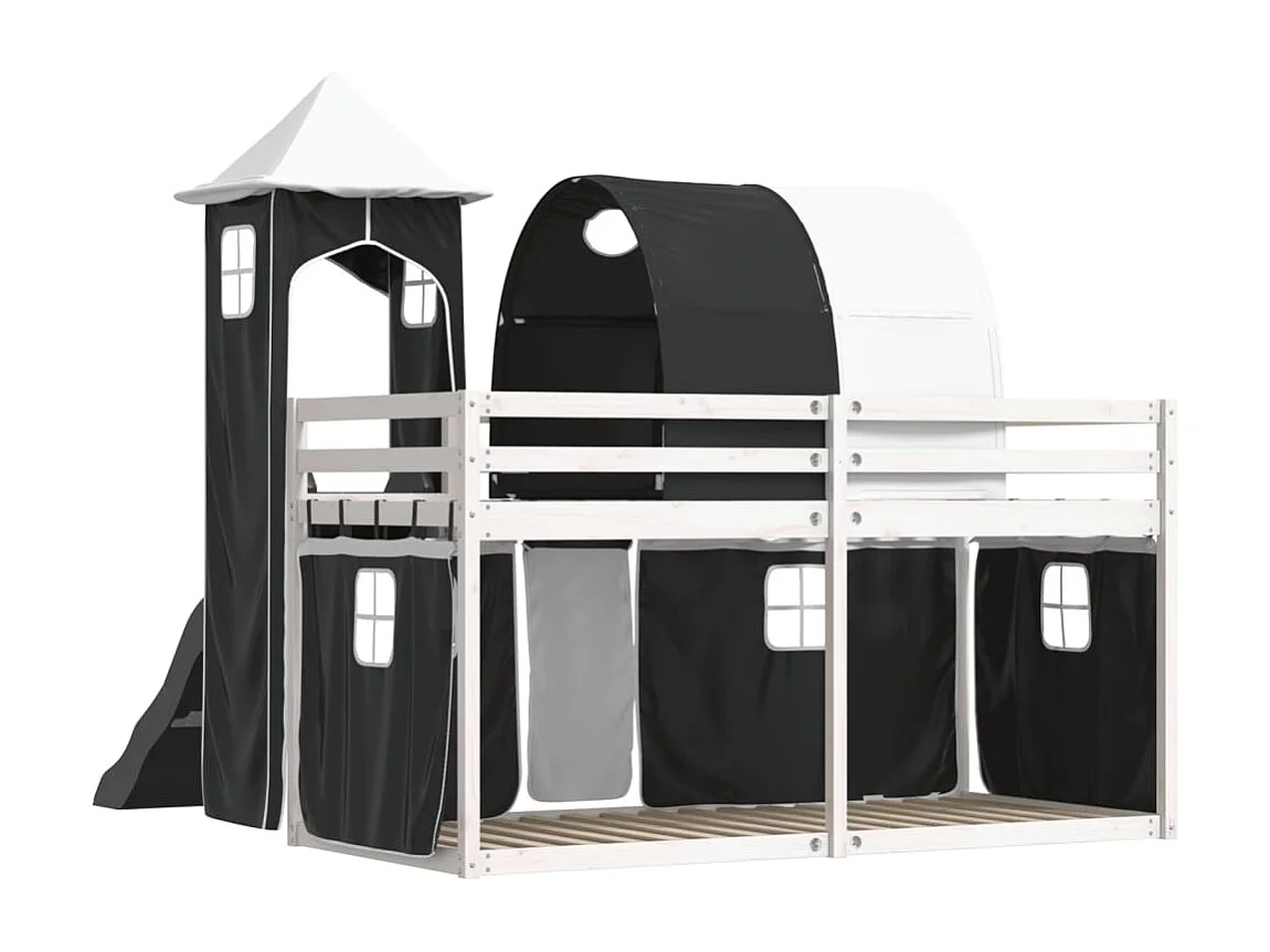 Lit superposé sans matelas avec toboggan blanc noir 80x200 cm