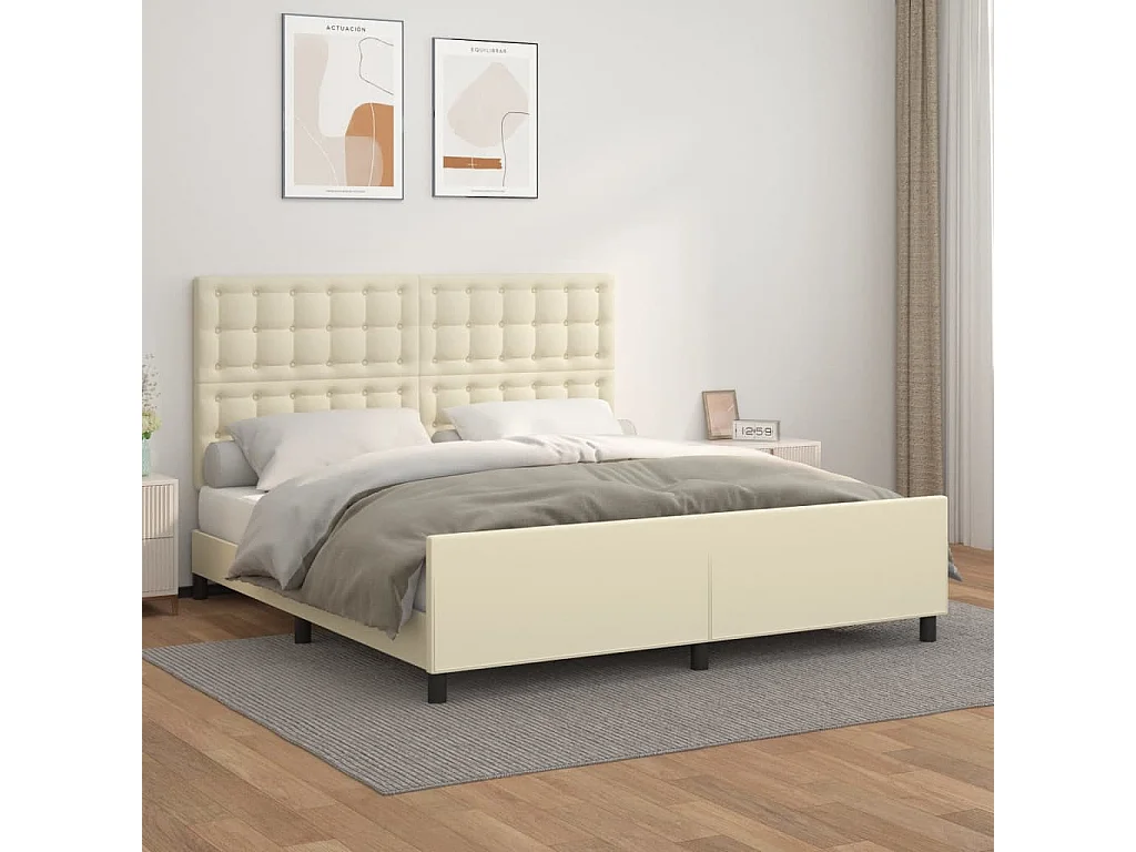 Estrutura de cama c/ cabeceira couro artificial 180x200cm creme