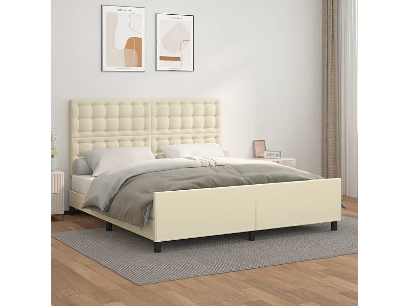 Estrutura de cama c/ cabeceira couro artificial 180x200cm creme