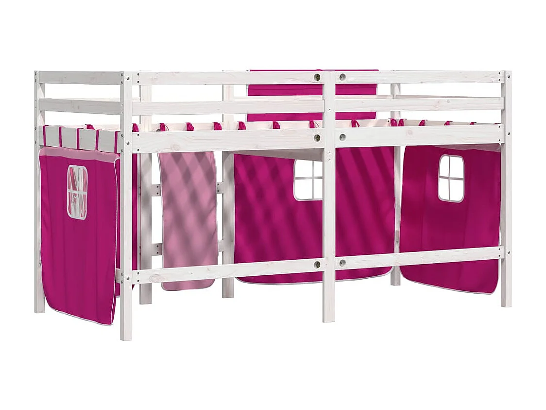 Cama alta p/ criança c/ cortinas 80x200 cm pinho maciço rosa