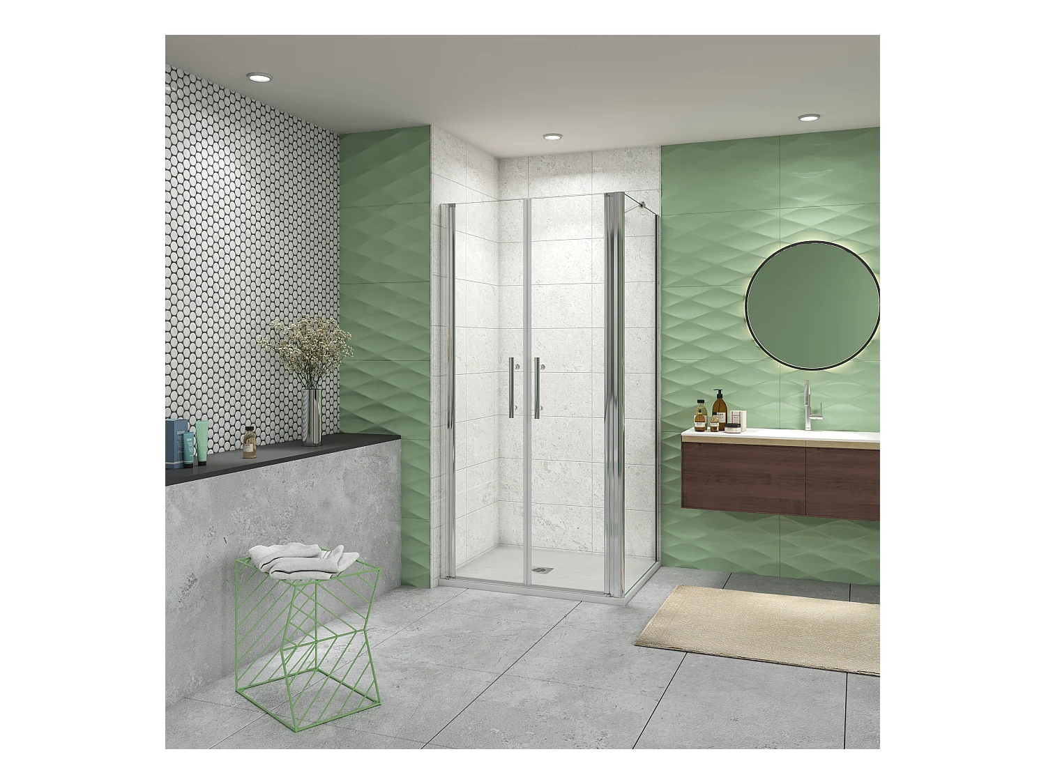 80x80x195cm 6mm Duschtrennwand Drehtür Glastür  Duschtür Duschkabine schwarz mit Duschwand