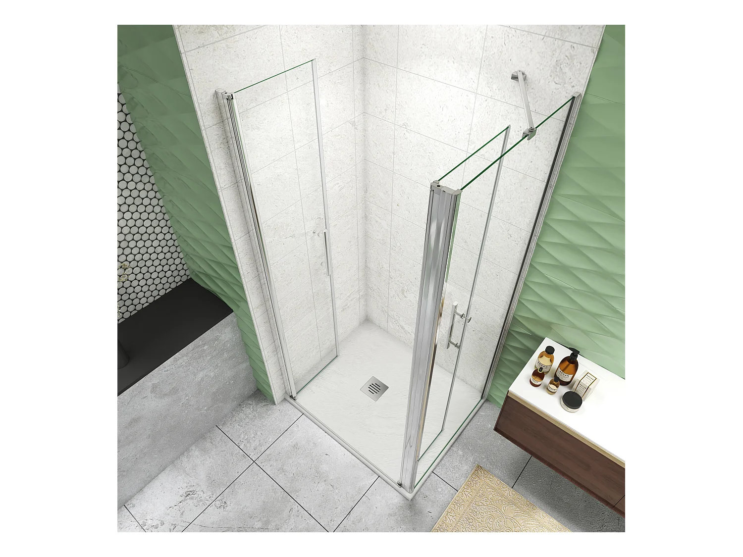 80x80x195cm 6mm Duschtrennwand Drehtür Glastür  Duschtür Duschkabine schwarz mit Duschwand