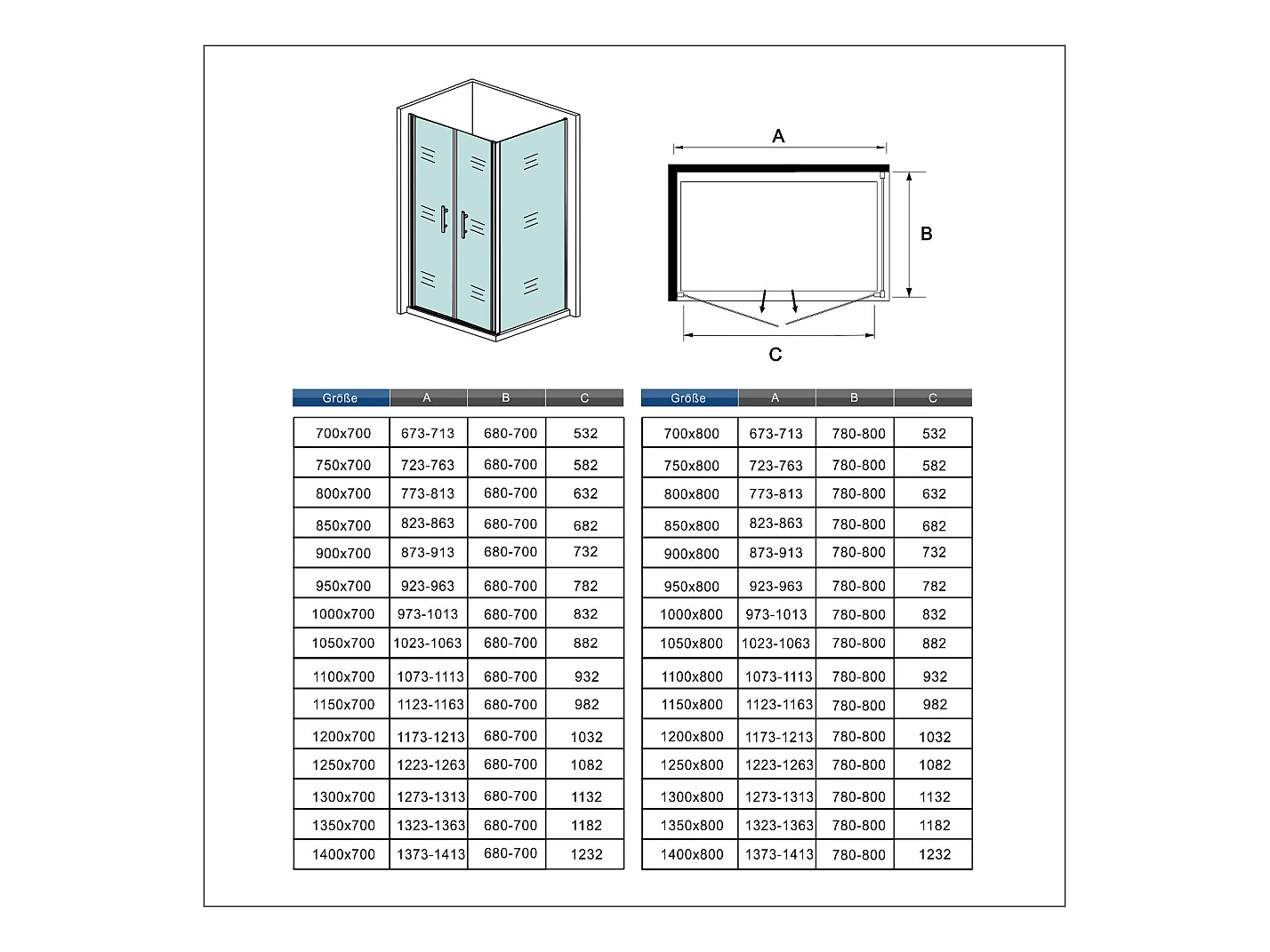 80x80x195cm 6mm Duschtrennwand Drehtür Glastür  Duschtür Duschkabine schwarz mit Duschwand