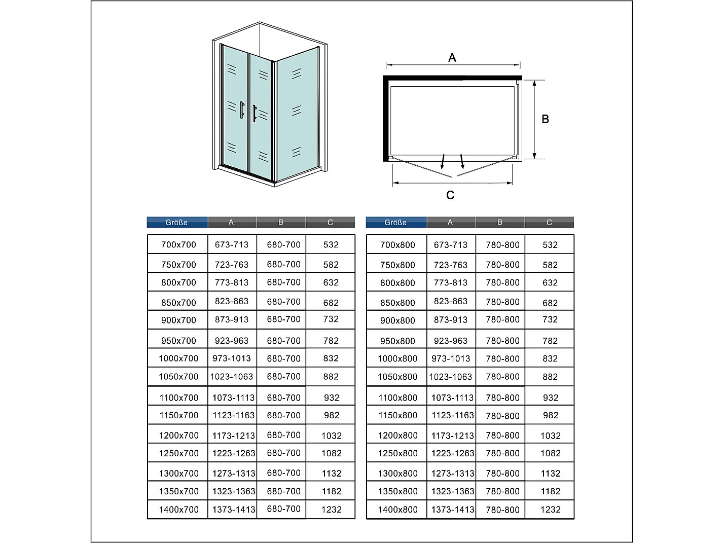 80x80x195cm 6mm Duschtrennwand Drehtür Glastür  Duschtür Duschkabine schwarz mit Duschwand