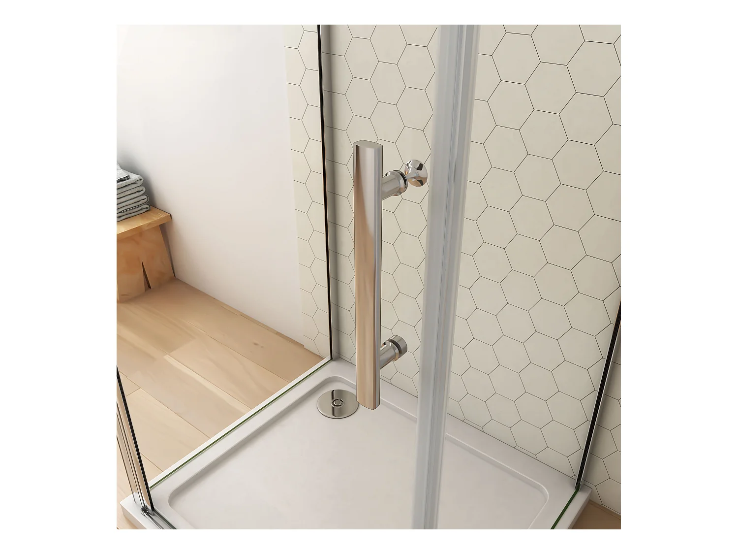 70x90x90x195cm 6mm Sicherheitsglas Duschwand mit Seitenwand Duschkabine Duschtür Eckdusche Drehtür L=450 (Stützstange)