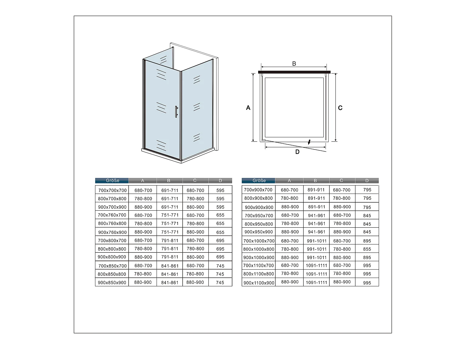 70x90x90x195cm 6mm Sicherheitsglas Duschwand mit Seitenwand Duschkabine Duschtür Eckdusche Drehtür L=450 (Stützstange)
