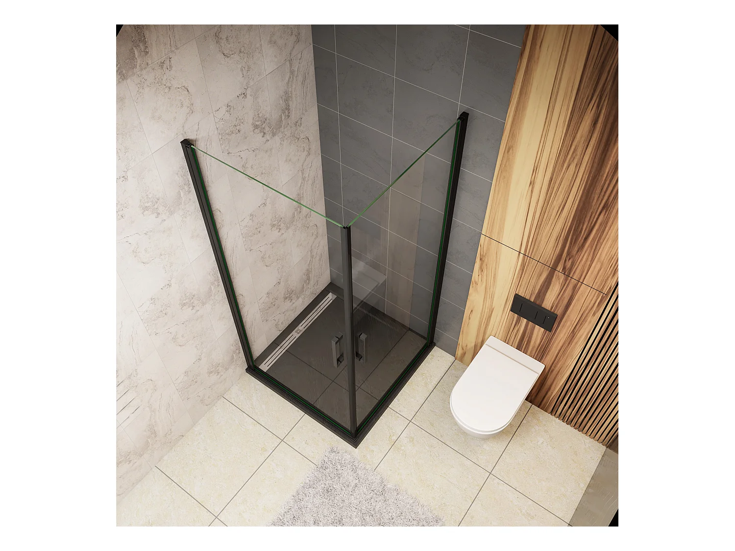 100x90x200cm 8mm Duschtrennwand Drehtür Glastür  Duschtür Duschkabine schwarz