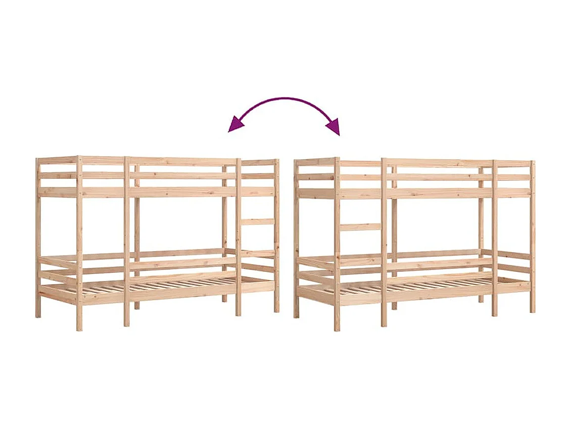 Letto a Castello senza Materasso 90x200cm Massello Pino