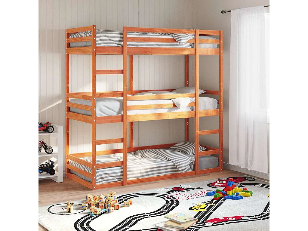 Dreifach-Etagenbett Wachsbraun 80x200 cm Massivholz Kiefer