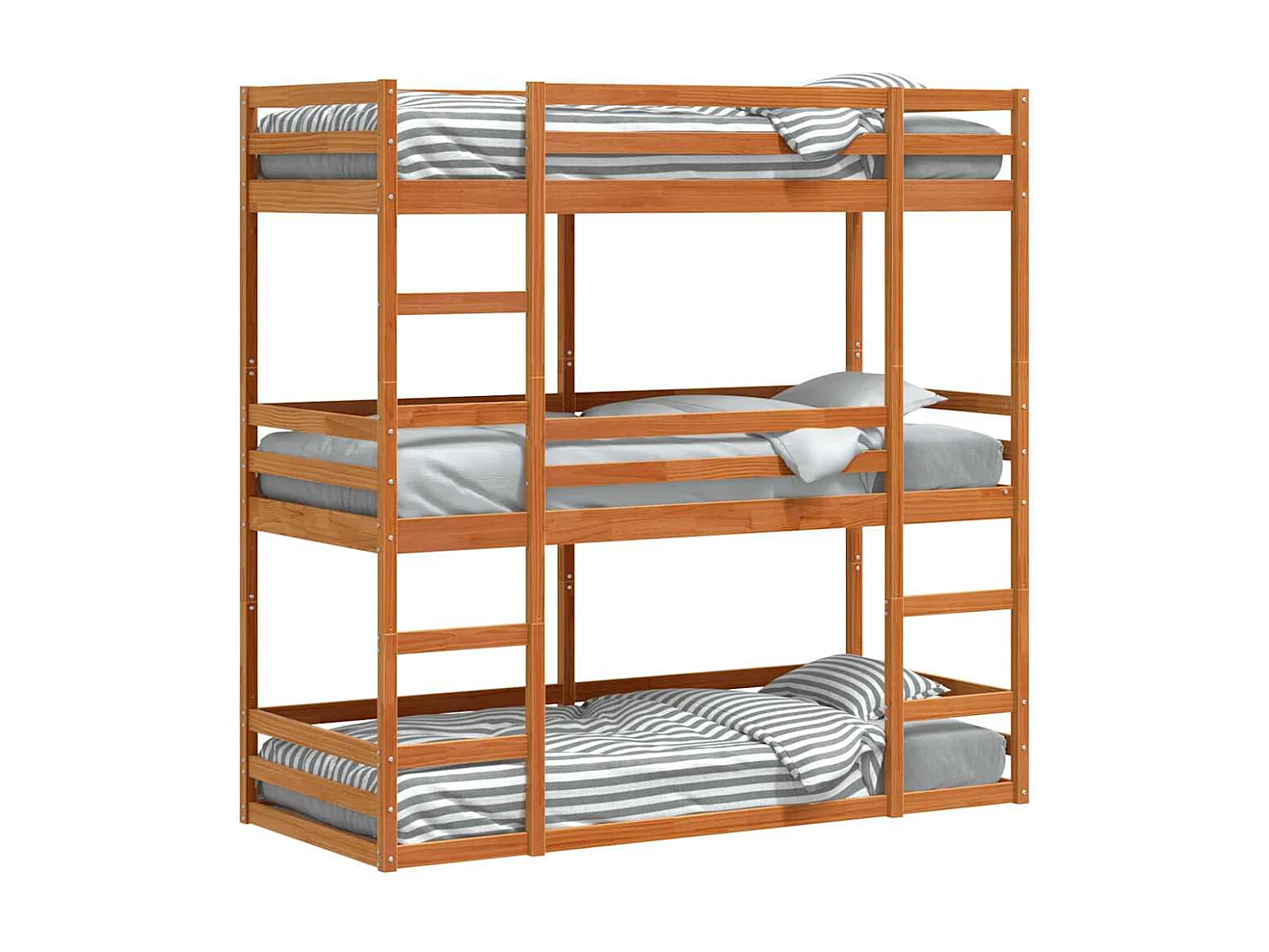 Dreifach-Etagenbett Wachsbraun 80x200 cm Massivholz Kiefer
