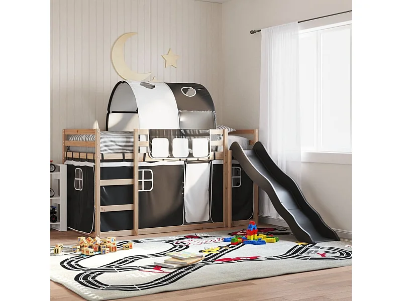 Lit superposé sans matelas avec toboggan blanc noir 80x200 cm