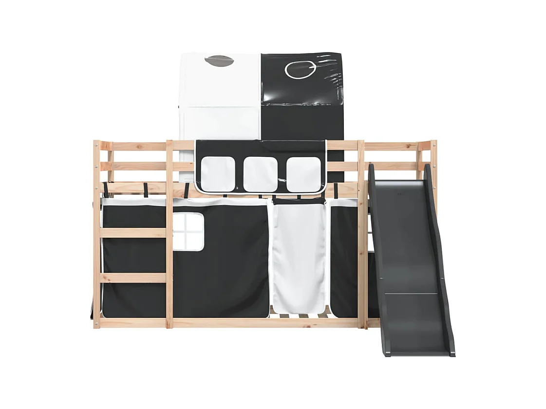 Lit superposé sans matelas avec toboggan blanc noir 80x200 cm