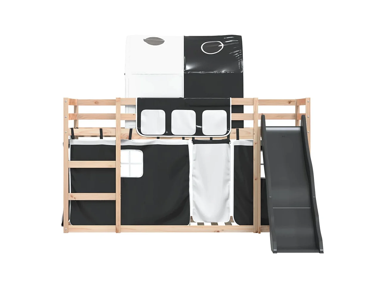 Lit superposé sans matelas avec toboggan blanc noir 80x200 cm