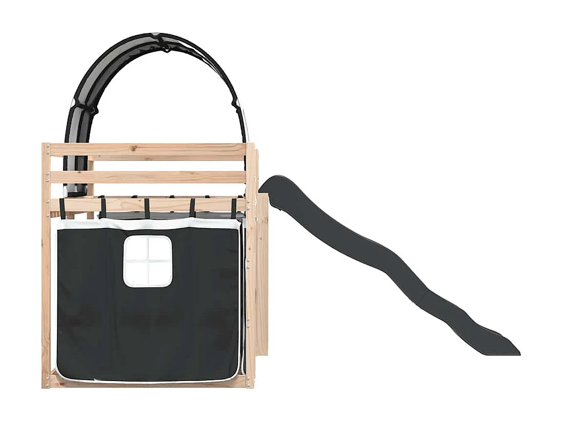 Litera con tobogán y cortinas blanco y negro 80x200 cm