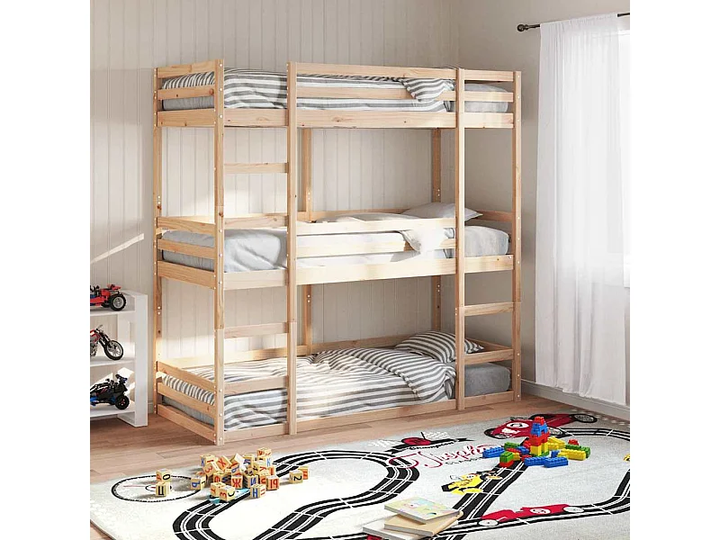 Stapelbed 3-persoons massief grenenhout 80x200 cm