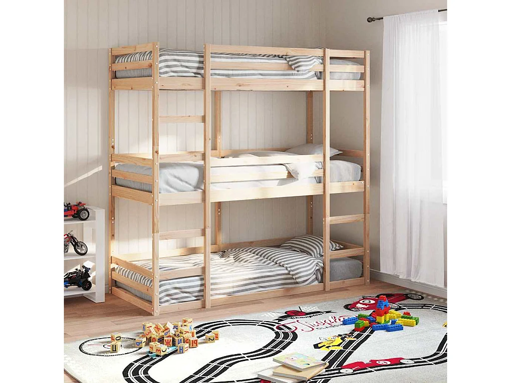 Stapelbed 3-persoons massief grenenhout 80x200 cm