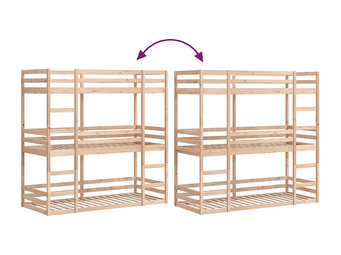 Stapelbed 3-persoons massief grenenhout 80x200 cm