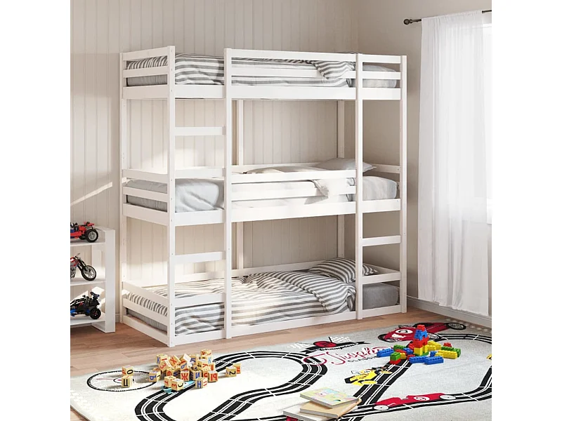 Stapelbed 3-persoons massief grenenhout wit 90x190 cm