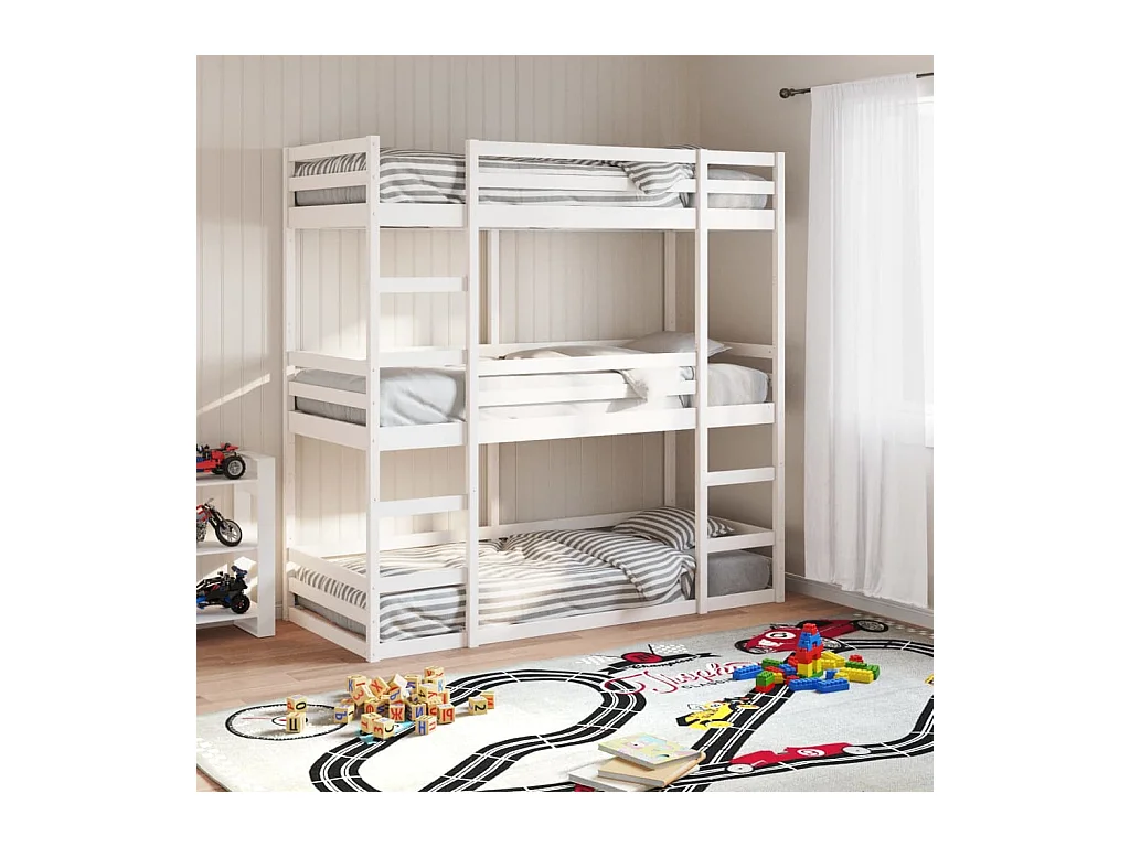 Lit superposé triple sans matelas 90x190 cm bois de pin massif