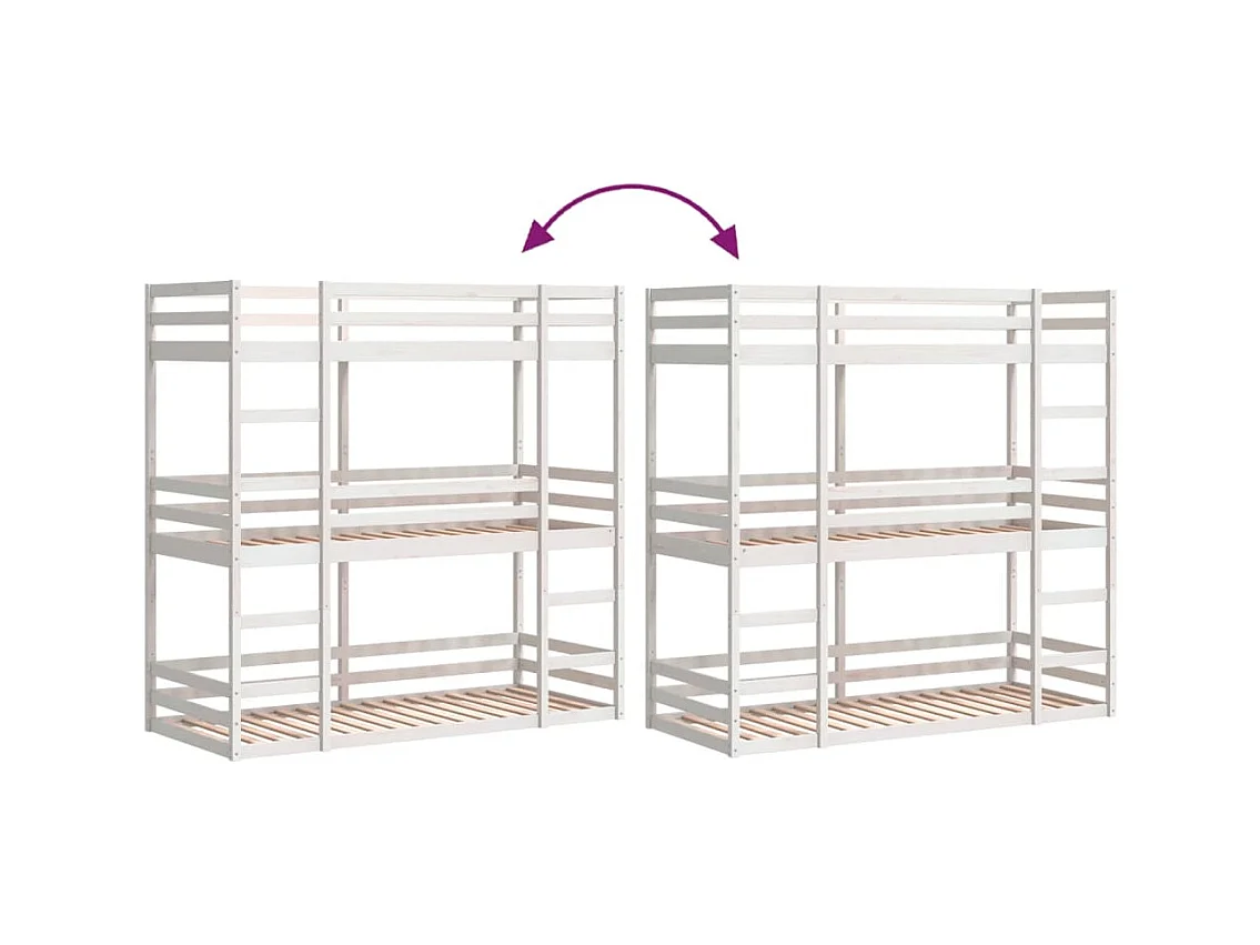 Lit superposé triple sans matelas 90x190 cm bois de pin massif