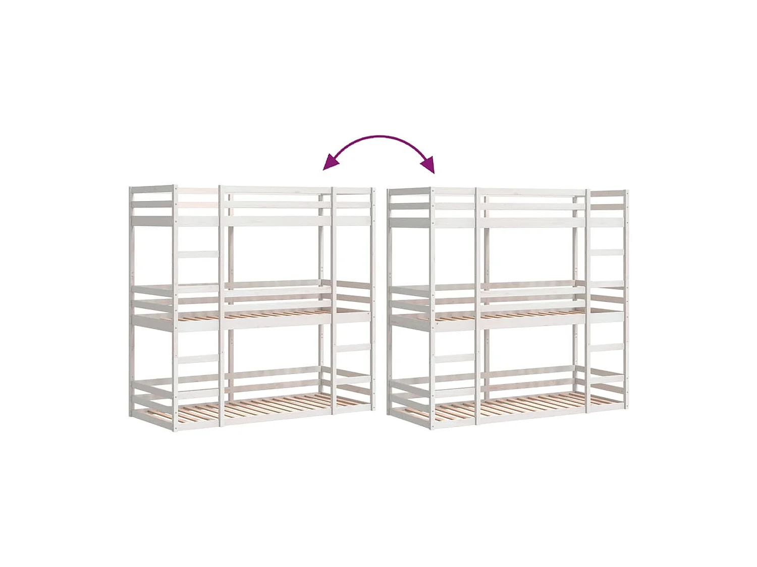 Lit superposé triple sans matelas 90x190 cm bois de pin massif