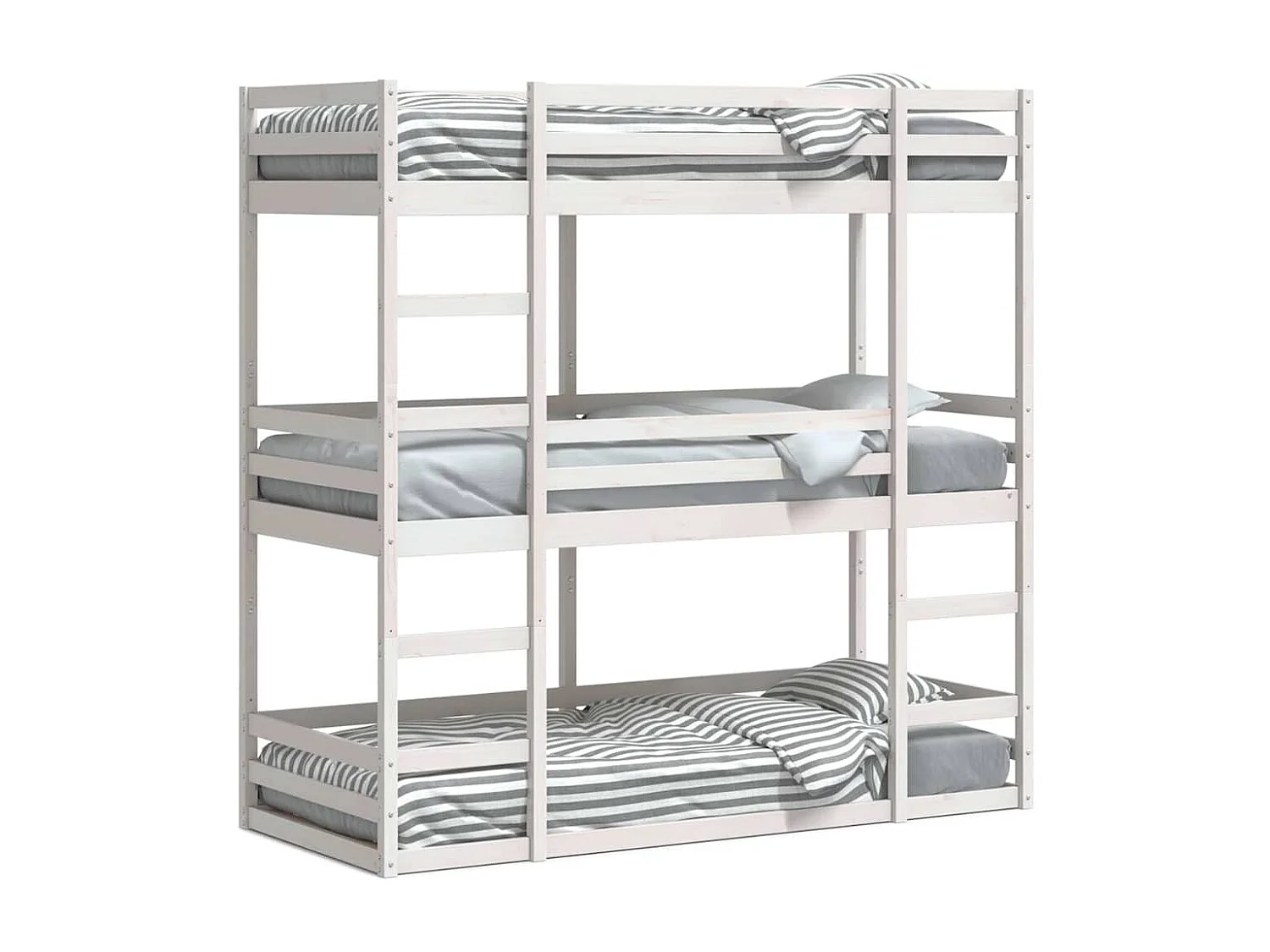 Letto a Castello Triplo Bianco 90x190 cm Legno Massello di Pino