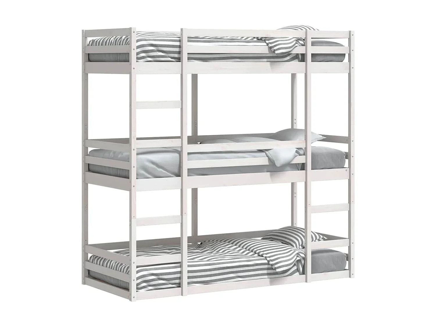 Letto a Castello Triplo Bianco 90x190 cm Legno Massello di Pino