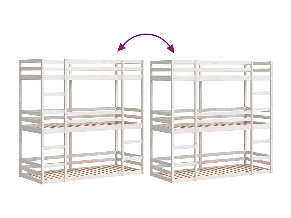 Letto a Castello Triplo Bianco 90x190 cm Legno Massello di Pino
