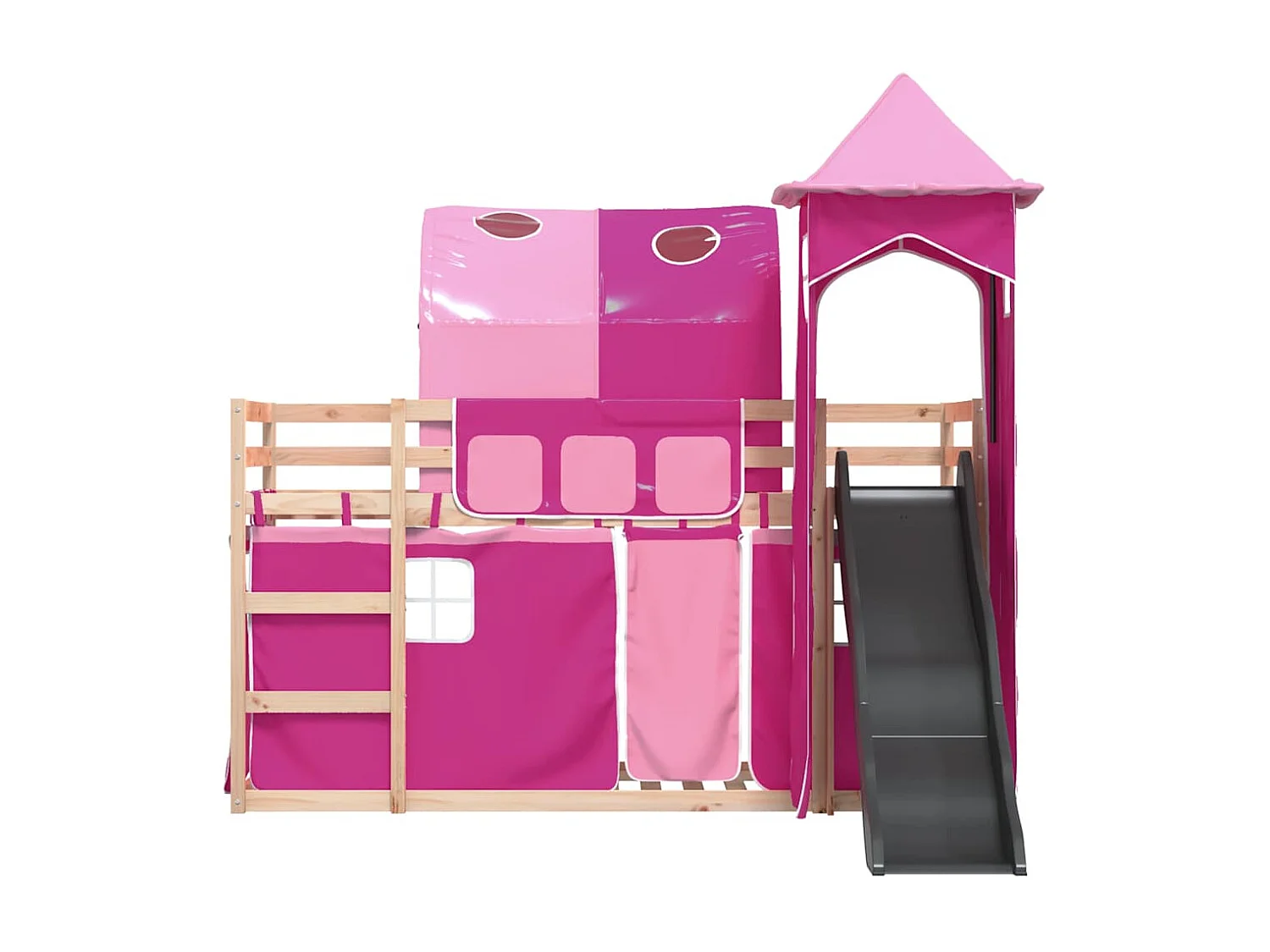 Lit superposé sans matelas avec toboggan et rideaux 90x190 cm
