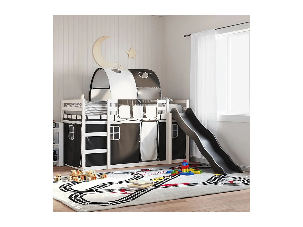 Lit superposé sans matelas avec toboggan blanc noir 90x190 cm