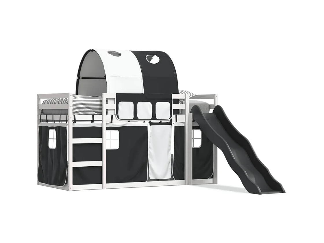 Lit superposé sans matelas avec toboggan blanc noir 90x190 cm