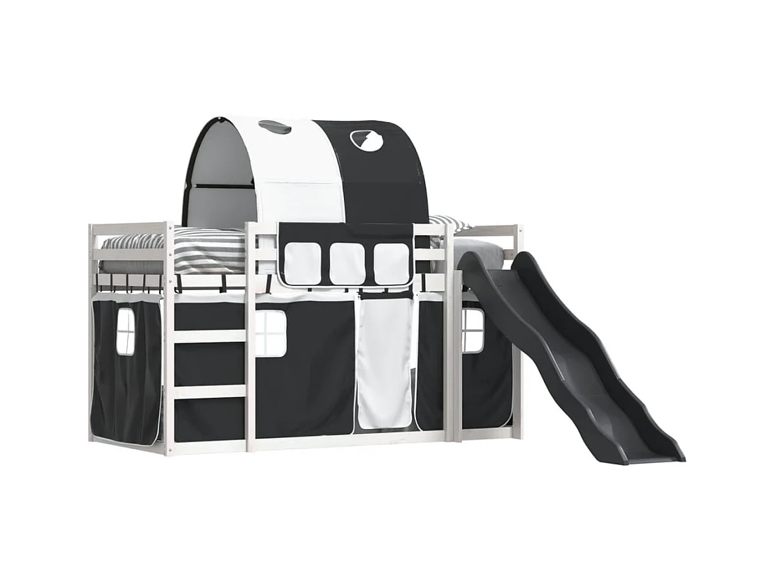 Lit superposé sans matelas avec toboggan blanc noir 90x190 cm