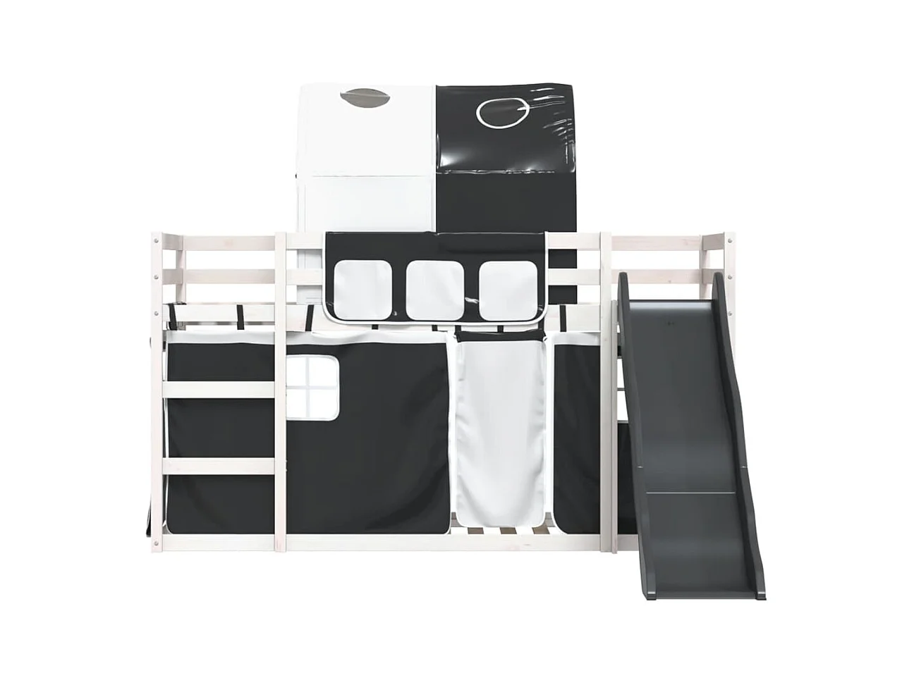Lit superposé sans matelas avec toboggan blanc noir 90x190 cm