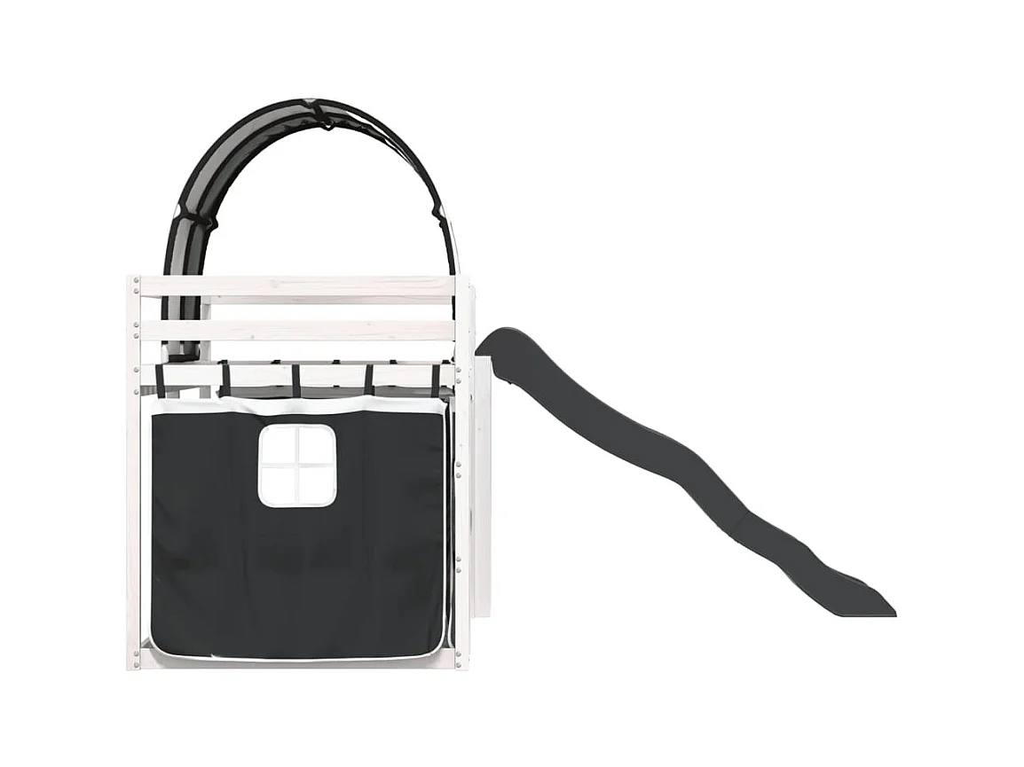 Lit superposé sans matelas avec toboggan blanc noir 90x190 cm