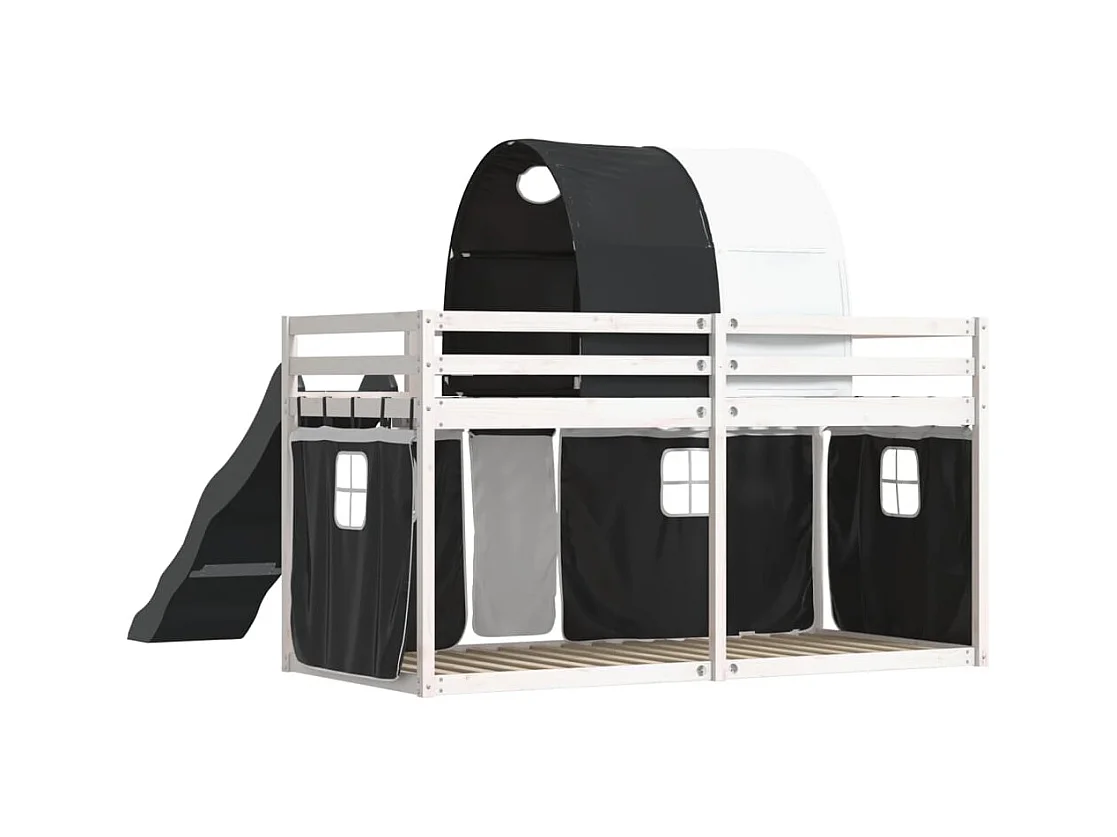 Lit superposé sans matelas avec toboggan blanc noir 90x190 cm