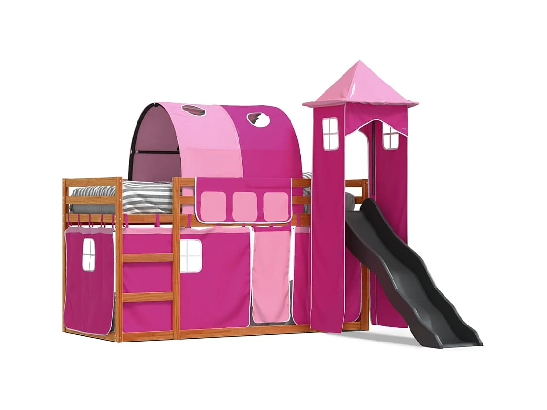 Lit superposé sans matelas avec toboggan et rideaux 90x200 cm