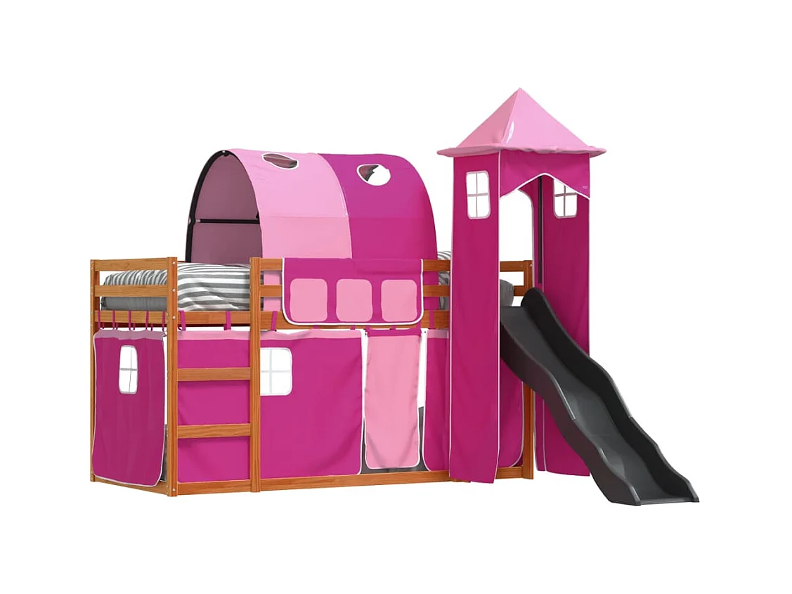 Lit superposé sans matelas avec toboggan et rideaux 90x200 cm