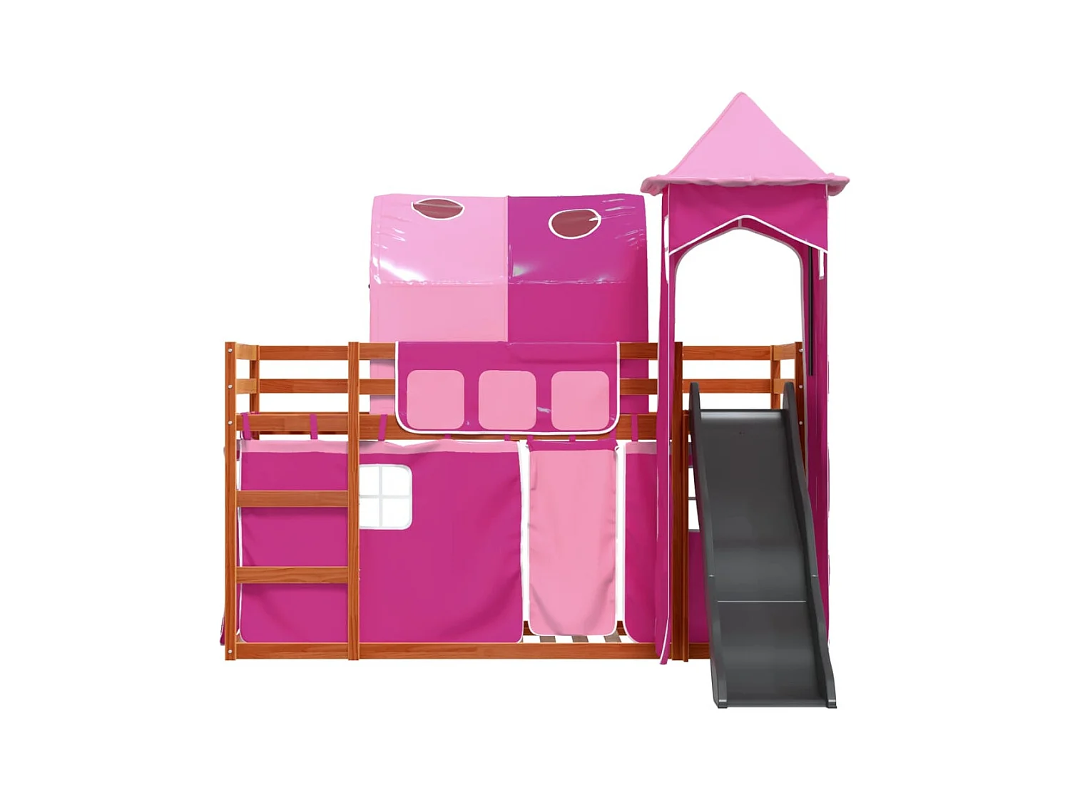 Lit superposé sans matelas avec toboggan et rideaux 90x200 cm